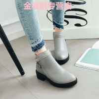 品牌女鞋2017秋冬季韩版新款皮带扣粗跟低筒女靴子中跟短靴短筒靴女鞋