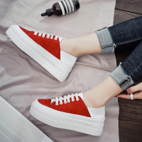 品牌女鞋学生韩版布鞋休闲板鞋女鞋拼色增高系带休闲单鞋松糕鞋松糕厚底圆头休闲鞋