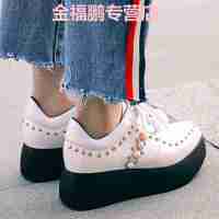 品牌男鞋2017韩版潮流新品松糕底中跟尖头漆皮柳钉低帮鞋百搭学生鞋系带鞋学院风小皮鞋女鞋