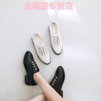 品牌女鞋2017欧美秋季新款女鞋绑带两穿平跟平底女中口时尚新单鞋英伦风两穿小皮鞋