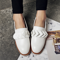 品牌女鞋时尚百搭荷叶变拼色圆头平底平跟圆头套脚深口女士单鞋女鞋