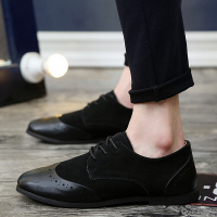 品牌女鞋新款磨砂英伦风男士商务休闲皮鞋布洛克青年系带男鞋潮鞋