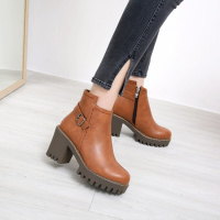 冬季复古高跟鞋女鞋短靴英伦风防滑厚底靴子皮靴粗跟马丁靴女韩版