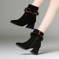 2016秋冬新款真皮短靴加绒女靴英伦高跟马丁靴女粗跟方头羊皮靴子