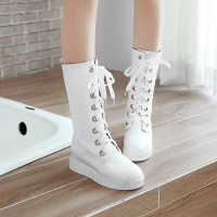 秋冬新款平底内增高单靴休闲中筒靴子雪地靴白色马丁靴学生鞋女靴