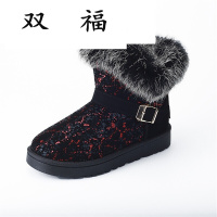 秋冬季雪地靴2017新款女短靴英伦风保暖棉鞋加厚女鞋兔毛印花短筒靴子