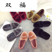 2017秋冬加绒棉鞋女韩版新款单鞋女鞋平跟雪地鞋保暖鞋平底毛毛鞋