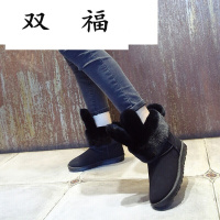 新品上市中筒雪地靴女2017冬季新品萌兔子耳朵短筒加厚保暖防滑女棉鞋靴子黑色36偏小一码