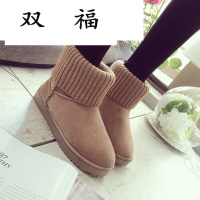 冬季磨砂新款厚底雪地靴子女式防滑短靴两穿平底短筒保暖加绒棉鞋米色36偏小一码
