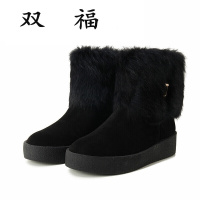 冬季反绒皮雪地靴女短筒加绒加厚短靴内增高厚底兔毛棉靴子女防滑棉鞋潮