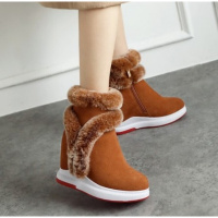 2017冬季韩版真皮内增高平底短靴女厚底磨砂休闲加绒兔毛雪地靴潮