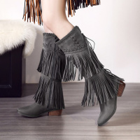 秋冬季中跟欧美个性高筒靴粗跟马丁靴女鞋圆头真皮靴磨砂羊皮女靴