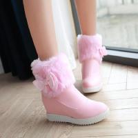 秋冬季保暖内增高冬靴子带毛毛中学生冬鞋女孩平底雪地靴公主短靴