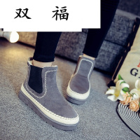 206冬季韩版切尔西靴女平底短靴加绒保暖雪地靴学生休闲棉鞋女鞋潮大码40