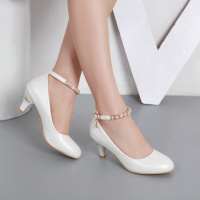 2017秋季新款性感细跟单鞋女浅口圆头一字扣带中跟女鞋低跟学生鞋
