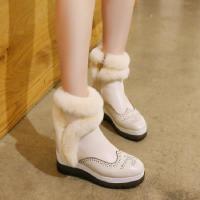 2017秋冬新款真皮内增高短筒雪地靴女防滑防水兔毛高跟短靴女靴子
