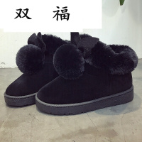 新品2017冬季韩版可爱兔耳加绒保暖雪地靴百搭毛球学生平底棉鞋短靴潮