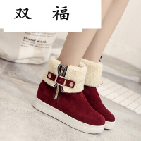 雪地靴女冬中筒靴加厚保暖女靴平底学生短靴粗跟防滑内增高棉鞋D0001