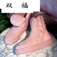 女欧洲站冬季新款雪地靴羊皮毛一体花朵保暖真皮棉鞋复古中筒靴子潮
