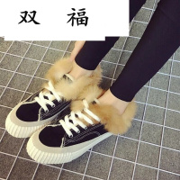 新品上市冬季女鞋兔毛豆豆鞋女2017新款毛毛鞋加绒帆布鞋韩版休闲鞋棉鞋潮
