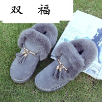 短筒加绒棉靴学生棉鞋冬季百搭流苏短靴女平底靴毛毛鞋厚底雪地靴D0009