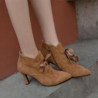 黑棕色短靴女秋2017新款真皮韩版及踝靴子尖头细跟高跟短筒女靴冬