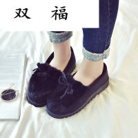 毛毛鞋女2017秋冬季新款韩版圆头平底蝴蝶结百搭雪地鞋加绒保暖学生家居棉鞋DZW