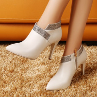 裸靴2017新款春季短靴潮及踝靴女靴春秋季高跟水钻单靴真皮靴子薄