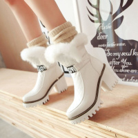 2017韩版冬季时装女靴子真兔毛毛女式粗跟短靴防水台字母雪地靴女