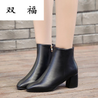 2017秋冬季新款欧美女靴舒适粗跟短靴子保暖中跟马丁靴及裸靴