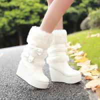 秋冬靴子女保暖毛毛中筒靴甜美洛丽塔lolita坡跟雪地靴蝴蝶结女靴