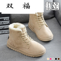 冬季新款雪地靴中筒靴加厚棉靴系带平底防滑保暖棉鞋女学生平跟靴
