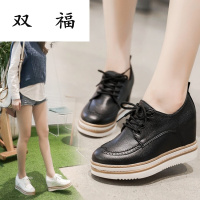 小白鞋休闲鞋2017春秋新款厚底坡跟学生鞋内增高系带雕花百搭女鞋