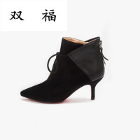 秋冬新款韩版时尚气质甜美真皮磨砂短靴细跟高跟系带马丁靴皮靴女