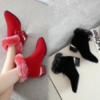 2017新款韩版雪地靴毛毛保暖兔毛女短靴粗跟马丁靴秋冬女中跟女靴