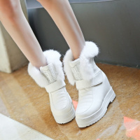 冬真兔毛魔术贴水钻短靴雪地靴女内增高保暖女鞋白靴子甜美棉鞋潮