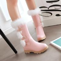 2017冬新款韩版粉红少女靴保暖加厚毛毛鞋棉靴防滑软底中筒雪地靴