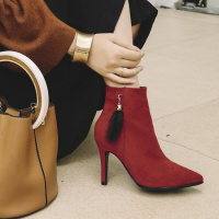 秋冬季靴子女磨砂短靴女细高跟裸靴尖头靴子潮欧美风约会女靴子