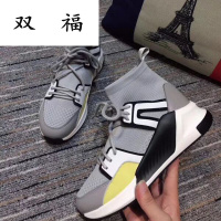 欧洲站女鞋时尚流行拼色运动厚底袜子鞋真皮女式休闲短靴中老年妈妈鞋