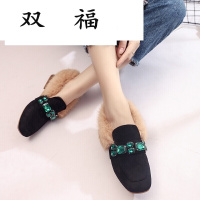 秋冬韩版豆豆鞋女棉鞋毛毛社会加绒懒人保暖平底孕妇