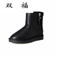 冬季新款羊毛加厚防滑中短筒棉鞋拉链加绒学生女士雪地靴短靴