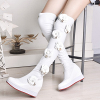 欧洲站2017秋冬季新款女靴真皮厚底过膝长靴内增高靴子潮女花朵靴