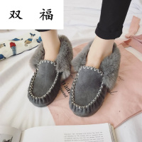 2017新款雪地靴女包子毛毛一体豆豆鞋低帮套脚懒人舒适保暖棉靴