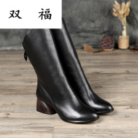 2017新款女靴头层牛皮全皮长筒靴倒靴复古简约真皮中筒靴子中老年妈妈鞋