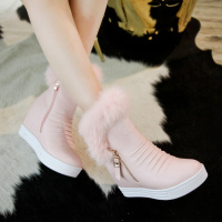 2017秋冬短靴粉色白色毛毛领学院风松糕厚底内增高公主靴子雪地靴