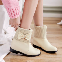 2017秋季新款甜美蝴蝶结短筒短靴内增高女靴马丁靴大童女童鞋秋鞋