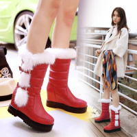 2017秋冬雪地靴平底长筒马丁靴厚底中筒靴加厚真兔毛加绒棉鞋棉靴