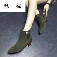 新款靴子欧美时尚女式低跟尖头水钻真皮皮靴现货中老年妈妈鞋