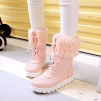 2017秋冬新款平跟防滑女靴甜美女鞋松糕底短靴可爱学生翻毛雪地靴