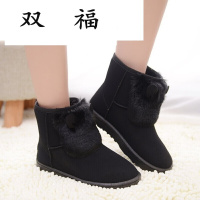 秋冬季兔耳朵毛毛鞋厚底加绒加厚女雪地靴女短筒短靴平跟棉靴棉鞋D00021